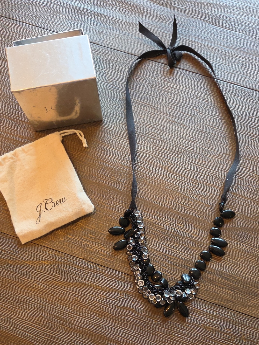 J. Crew Black and Clear Ribbon Necklace